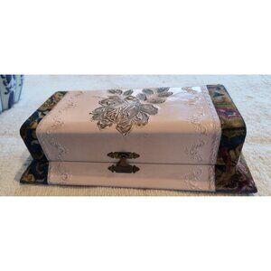 Antique Victorian Art Nouveau Pressed Celluloid & Velvet Brush/Comb Storage Box